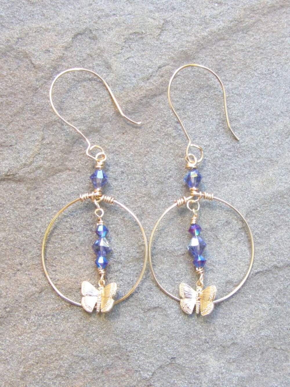 Brand new artisan created hoop earrings with butterflies